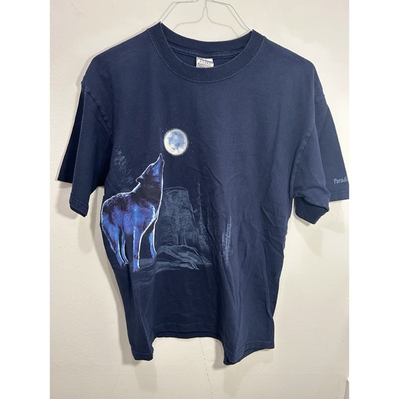 Vtg 90s Nature Wolf Howling At Moon Yellowstone AOFP T-Shirt Size L - Picture 1 of 5